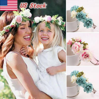 

US Womens Girls Wedding Boho Flower Hair Garland Crown Headband Floral Wreath