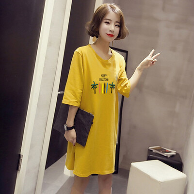 

Women Plus Size Crew Neck Long Sleeve Solid Color Printed Pocket Dress Ladies
