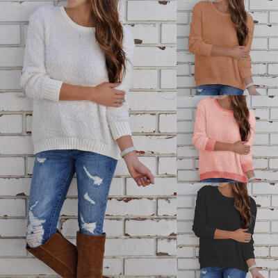 

Women Long Sleeve Knitted Off Shoulder Pullover Loose Sweater Jumper Knitwear