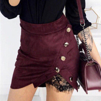 

Women Ladies High Waisted Pencil Skirt Bodycon Suede Leather Mini Skirt Club