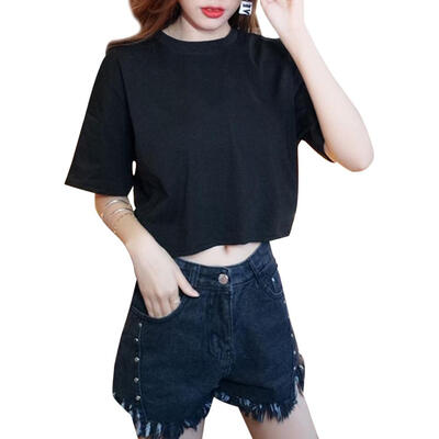

Short Sleeve Zipper T-Shirt Women Backless Korean Style O Neck Loose Tops