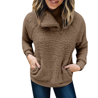 

Toponeto Women Casual Solid Stand Warm Wool Pockets Zipper Sweatshirt Coat Outwear Tops
