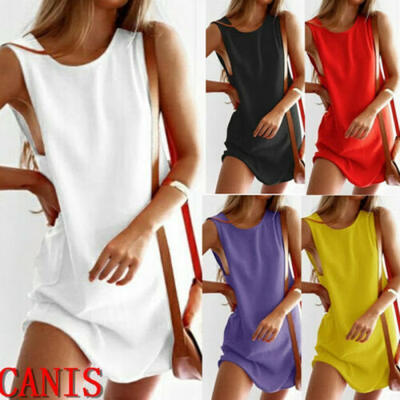 

Women Lady Tank Top Mini Dress Floral Summer Casual Prom Party Loose Tunic Shirt