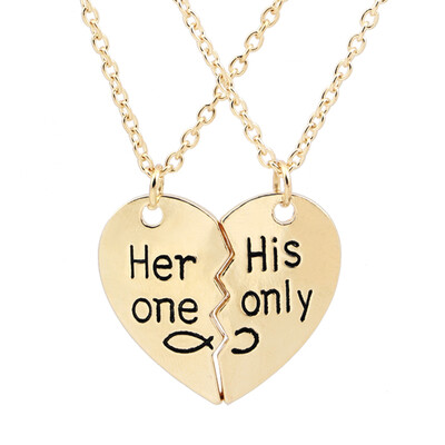 

2pcs set His One Her Only Two Heart - Shaped Necklace Valentines Gift