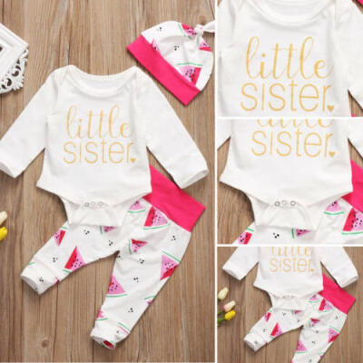 

3Pcs Newborn Baby Girl Cotton Long Sleeve Romper Pants Outfits Set Clothes 0-18M