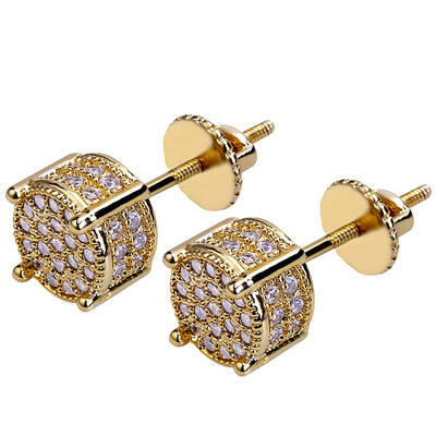 

Hip Hop Rock 18K Gold Jewelry Earring Gold Plated Iced Out Cz Stone Lab Stud Earrings With Screw Back For Men Women