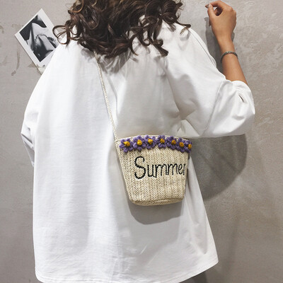 

Bucket bag female new 2019 small fresh Sen girl straw bag tide Korean version of the wild ocean shoulder shoulder bag