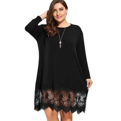 

Plus Size Lace Crochet Trim Swing T-shirt Dress