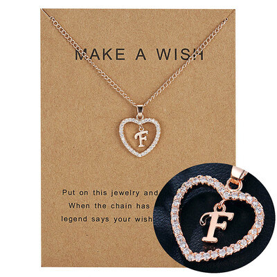 

Make A Wish 26 Letters Alphabet Pendant Necklace Cubic Zirconia Love Heart Crystal Charm Necklace for Women Jewelry With Card