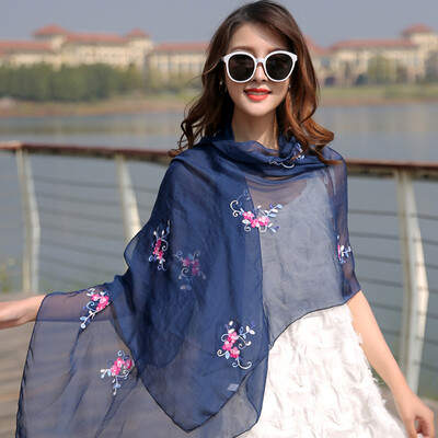 

Transit flower simulation silk scarf wholesale embroidery flower chiffon scarves scarf dual-use spring&summer sunscreen beach towel