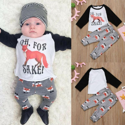 

US Infant Baby Boy Girl Outfit Fox Tops Pants Set 2pcs Toddler Clothes Tracksuit