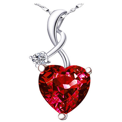 

Fahison Ruby Gemstone Heart Cut Pendant Topaz Necklace