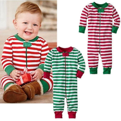 

Xmas Baby Boys Girls Christmas Stripe Cotton Romper Sleepwear Pajamas Costume