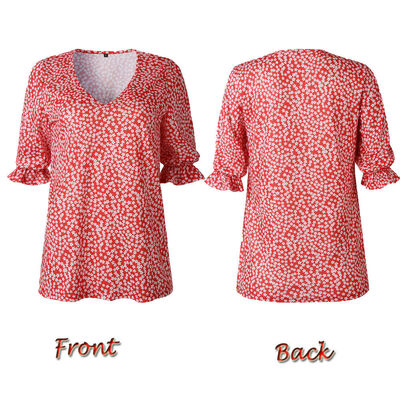 

Womens Half Sleeve V-neck Loose Tops T-Shirt Ladies Casual Floral Print Blouse
