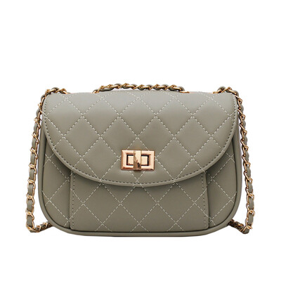 

Bag female 2019 new Korean fashion rhombic embroidery line casual wild chain hand strap shoulder slung bucket bag