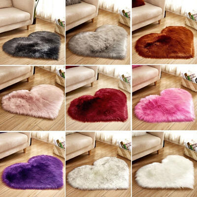 

Heart Shaped Fluffy Rug Shaggy Floor Mat Soft Faux Fur Home Bedroom Hairy Carpet