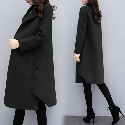 

Toponeto Winter Long Sleeve Irregular Solid Women Casual Jacket Medium Long Slim Coat Top