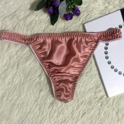 

Men Solid Underwear Sexy Underpants Lingerie Silk Briefs Panties Low Rise Thongs