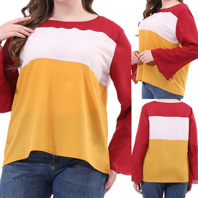 

Roseonmyhand Womens Fashion Sexy O-Nack Plus Size Splicing Long Sleeve Top