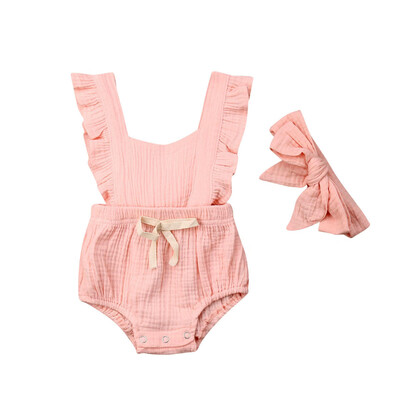 

Newborn Baby Girl Ruffle Romper Bodysuit Jumpsuit Headband Clothes Outfits