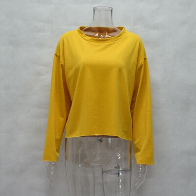 

Women Hoodies Sweatshirt Solid O-Neck Long Sleeve T-Shirt Casual Tracksuit Pullover Top PinkGreyYellow