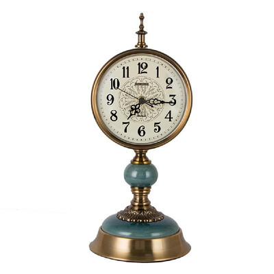 

6812-1 Table Clock Decorative Retro Metal European Ceramic Base Silent Bedside Desk Timekeeping Device for Bedroom Living Room Bat