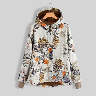 

Toponeto Womens Winter Warm Outwear Floral Print Hooded Pockets Vintage Oversize Coats