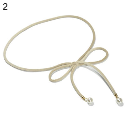 

Chic Solid Color Ultra-slim Rope Women Waistband Faux Pearl Pendant Belt Sash