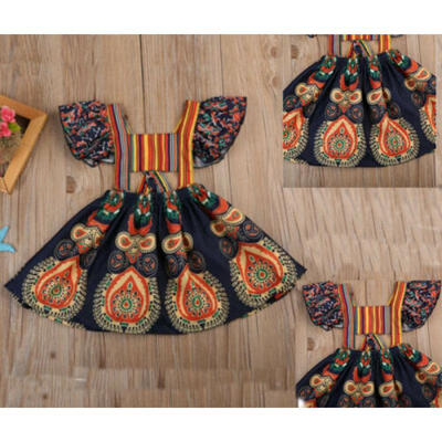 

Baby Girls Kids Retro Princess Backless Party Pageant Boho Floral Dresses Skirts