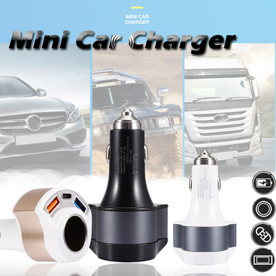 

〖Follure〗USB Car Charger 4 in1 Cigarette Lighter Adapter Dual USB Quick Charge 30 Type-C