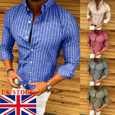 

Mens Luxury Casual Formal Shirt Long Sleeve Slim Fit Business Dress Shirts Tops