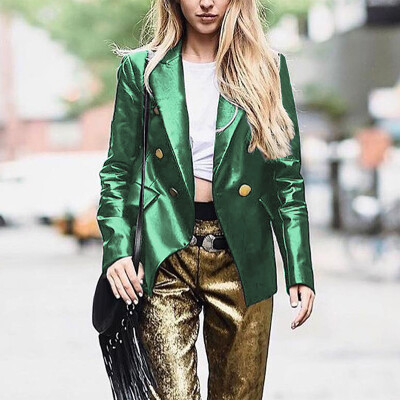 

Womens Plus Size Shiny Coats Casual Party Long Sleeve Lapel Collar Blazer Jacket