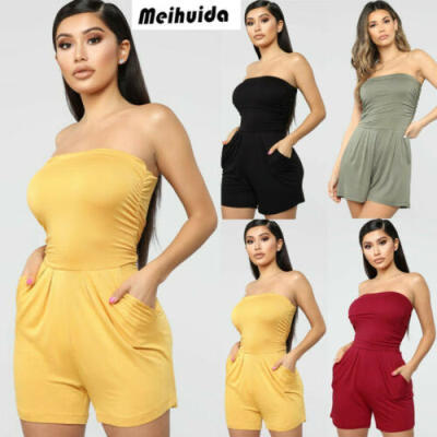 

Fashion Womens Off Shoulder Sleeveless Playsuit Ladies Casual Shorts Jumpsuit