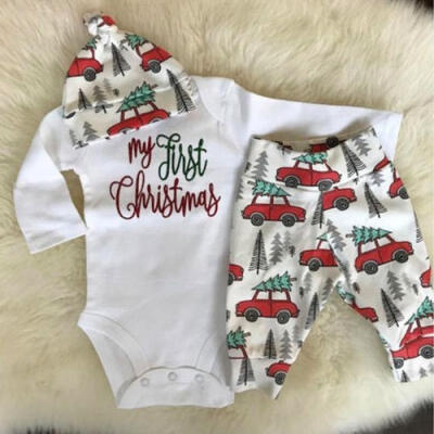 

3pcs Newborn Infant Baby Boy Girl Xmas Christmas Clothes Romper Bodysuit Pants