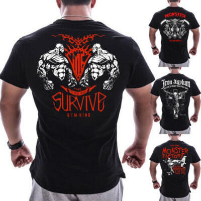 

Mens Gym Muscle Bodybuilding Cotton Sport Fit Fitness Casual T-shirt Tee Tops