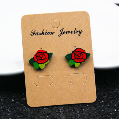 

E098 Fashion Jewelry Cute Cartoon Rose Watermelon Cherry Stud Earrings For Women&Girls Creative Art Fruits Plants Earrings