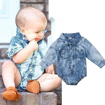 

Newborn Infant Kids Baby Boy Girl Denim Romper Jumpsuit Bodysuit Clothes Outfit