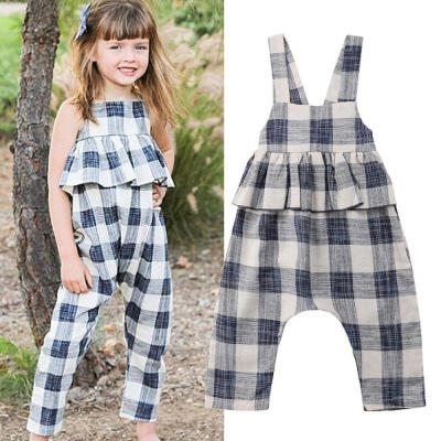 

Kids Baby Big Sister Girls Matching Cool Plaid Grid Rompers Long Pants Sleeveless Jumpsuits Clothes Outfits Bodysuit 2-8T