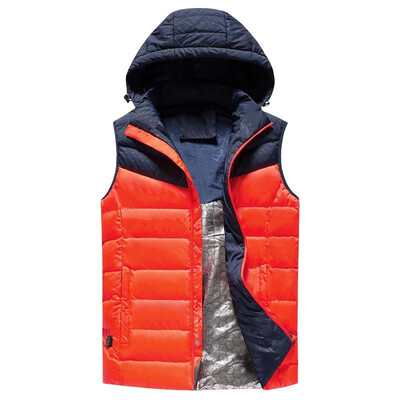 

Fashion Men Winter Electric Heating Vest USB Charging Splicing Hooded Zipper Pocket Thermal Warm Casual Waistcoat Outerwear