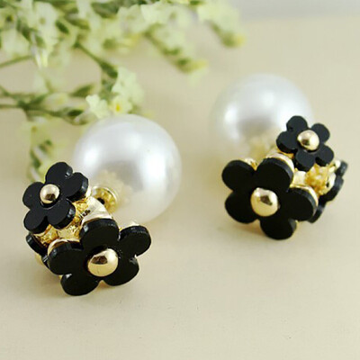 

Fashion simulated pearl ball Earrings flower hiphop two side Jewelry Earrings