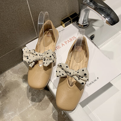 

Square Shallow-mouthed Single Shoe Female Summer Korean Edition Fashion Butterfly Knot Low-heeled Bean Shoes Baitao College Style