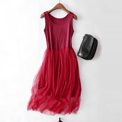 

Fashion New Modal Mesh Stitching Vest Bottoming Skirt Loose Vest Dress