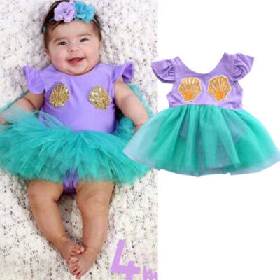 

Princess Newborn Baby Girl Mermaid Romper TuTu Dress Skirt One Piece Jumpsuit US