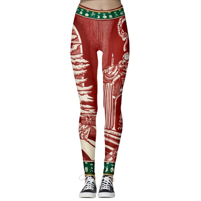 

Fashion Women Christmas Elk Printing Wave point Tight Nine points leggings Sweatpants