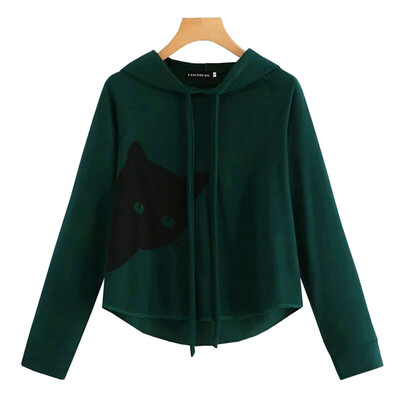 

Tailored Women Ladies Autumn Cat Print Long Sleeve Sweatshirt Hooded Pullover Tops Shirt