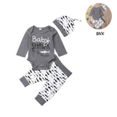 

US Baby Newborn Boy Baby SHARK Romper Bodysuit Pants Trousers Clothes Hat Outfit