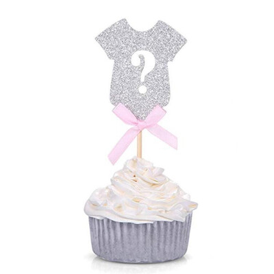 

FUNNYBUNNY Silver Glitter Cupcake Toppers Onesie Party Decors with Pink&Blue Bows Wedding Cake Topper Cupcake Wrapper