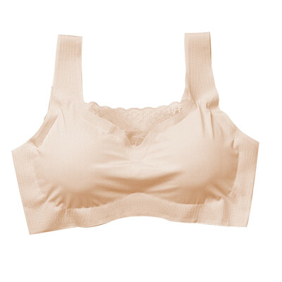 

Wrapped Chest Solid Color Lace Stitching Wide Shoulder Strap Stretch Sports Bra