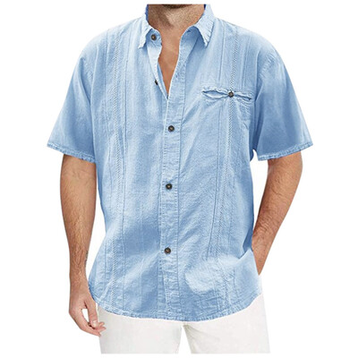 

Toponeto Fashion Mens Casual Turn-down Collar Button Solid Beach Short Sleeve Top Blouse
