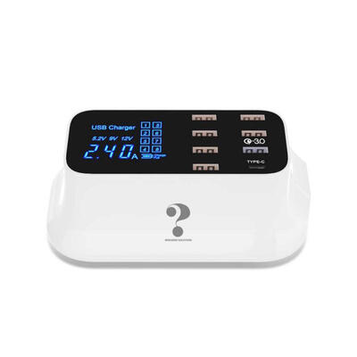 

USB Charger Station With 6 USB Ports 1 Type-C 1 QC 30 Port LED Digital Display For Smartphones Tablet – UKUSEU Plug